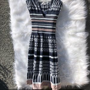 Navy Pink Striped Geometric Midi Dress Max Studio